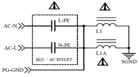 ACアダプターの一次側と二次側のGND接続を分離した図（改善後）
